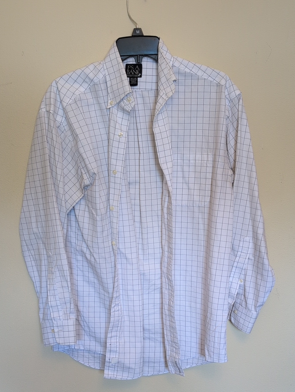 Jos. A. Bank White Shirt with Grey Windowpane Grid 14.5 / 32